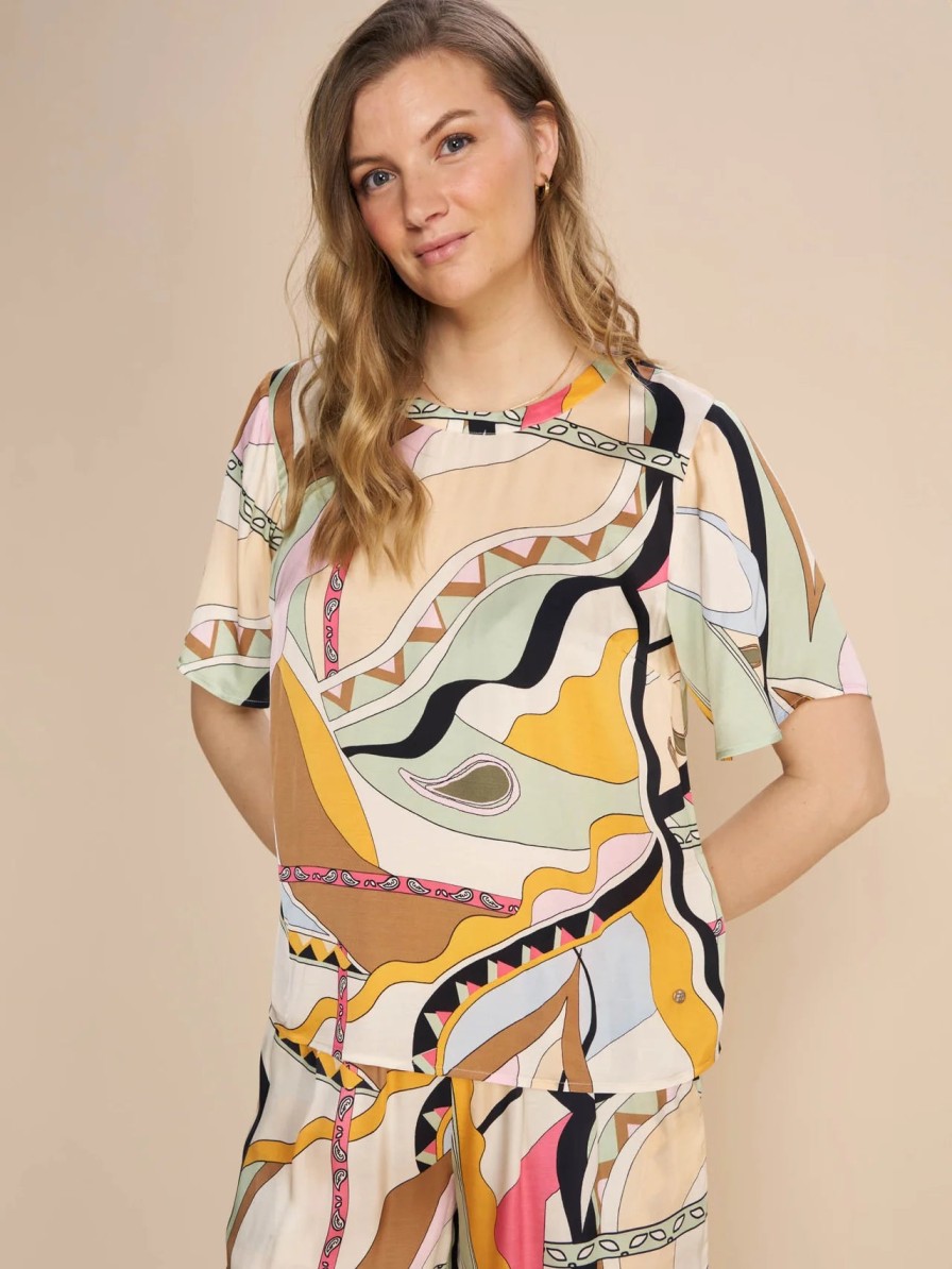 Clearance Mosmosh Mosmosh Pictus Graphic Print Blouse | Nice Tops For Women Ireland Beige