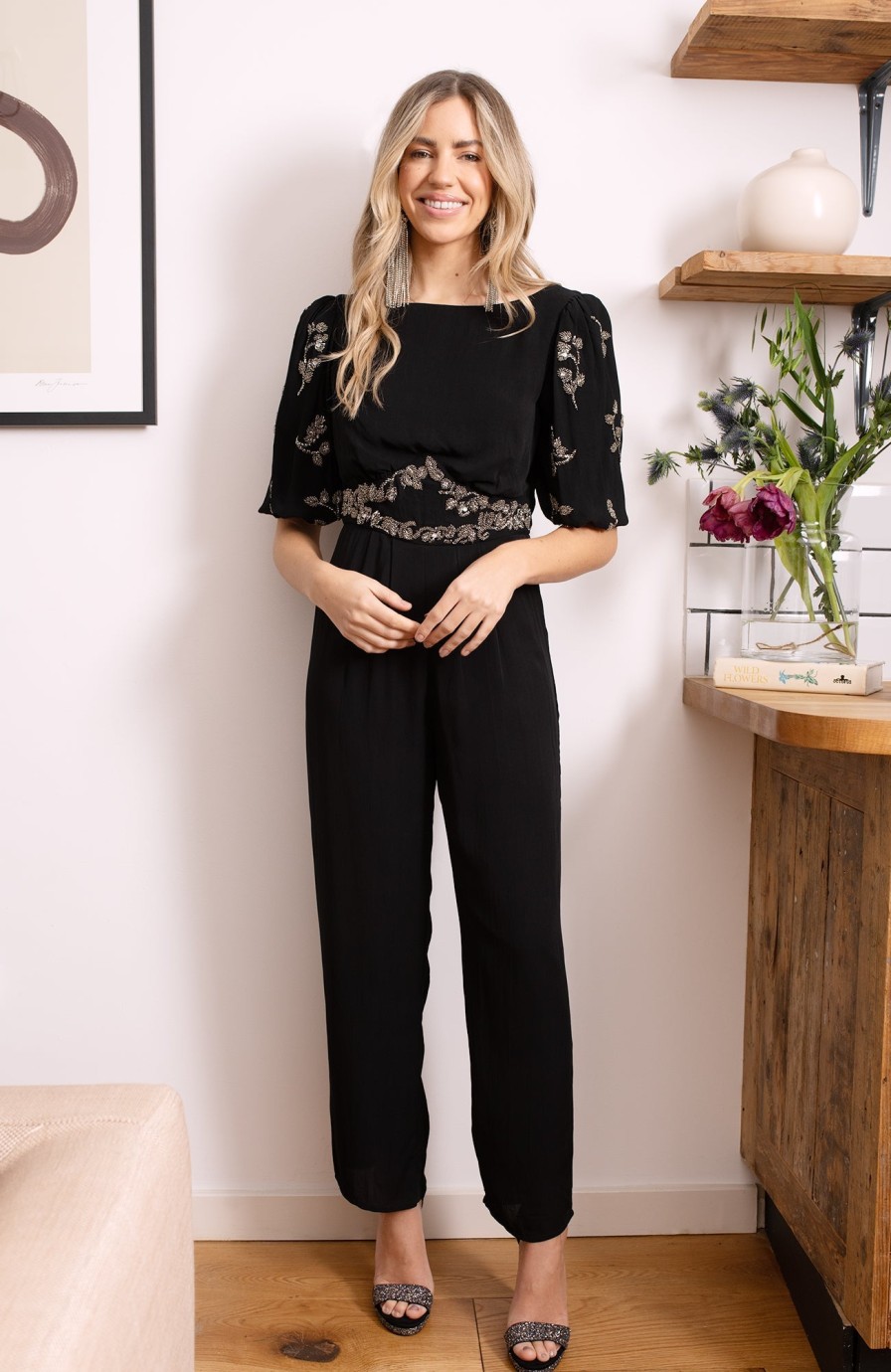 Wholesale Hope & Ivy Hope & Ivy Romile Embellished Plunge Back Jumpsuit | Occasion Wear Black