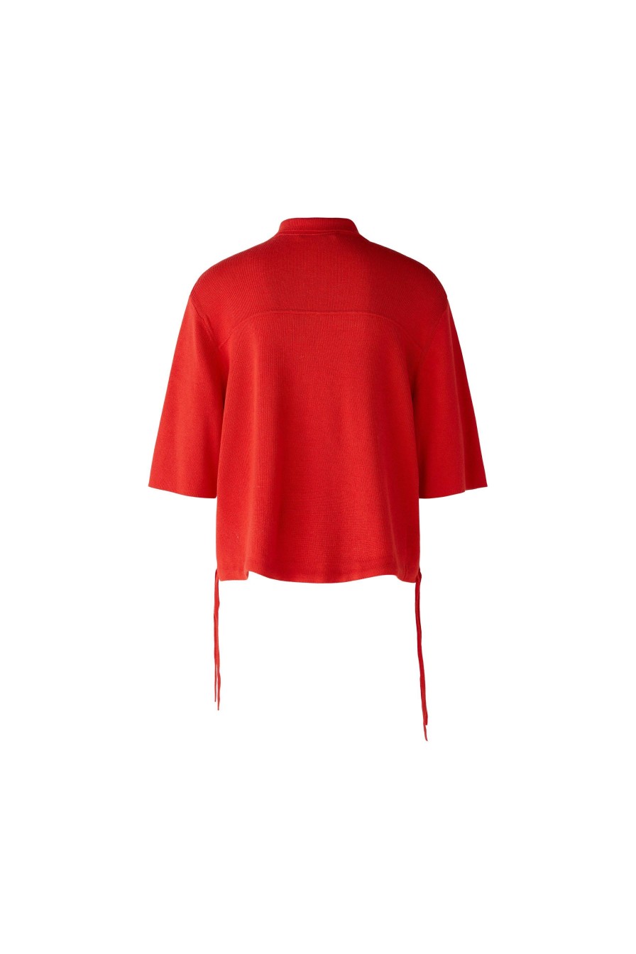 Clearance Oui Oui Knitted Shirt Style Jacket In | Ribbon Rouge Orange