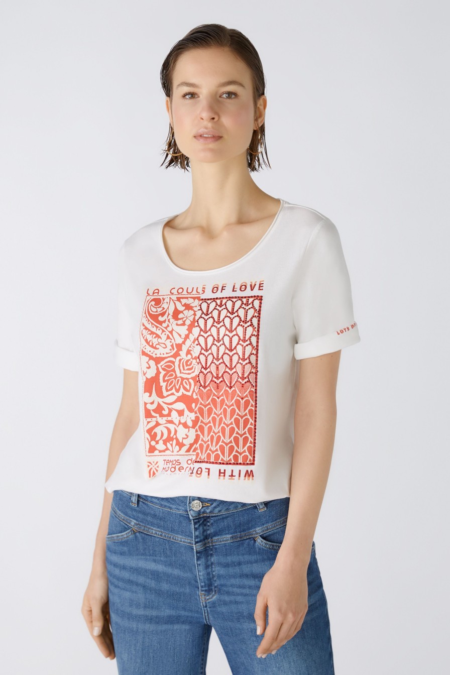 Wholesale Oui Oui Couls Of Love Organic Cotton Sparkly Motif T-Shirt | Ribbon Rouge White