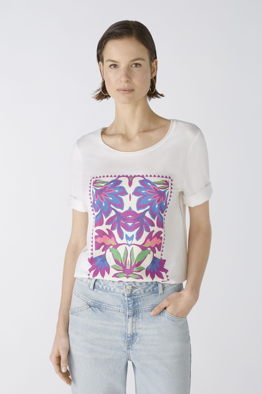 Hot Oui Oui Purple Flower Motif T-Shirt | Shop Women'S Casual Tops Ireland Off White