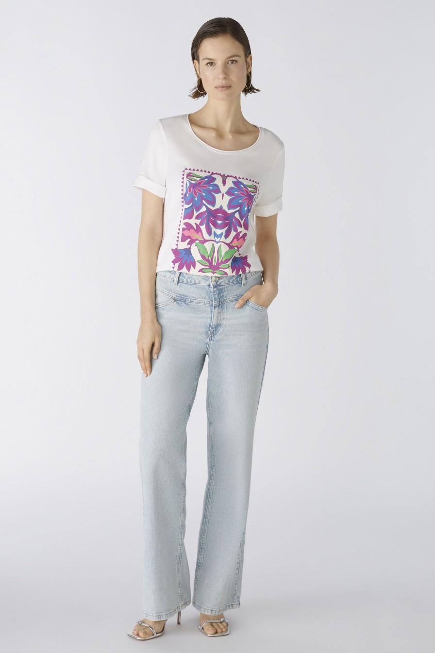 Hot Oui Oui Purple Flower Motif T-Shirt | Shop Women'S Casual Tops Ireland Off White