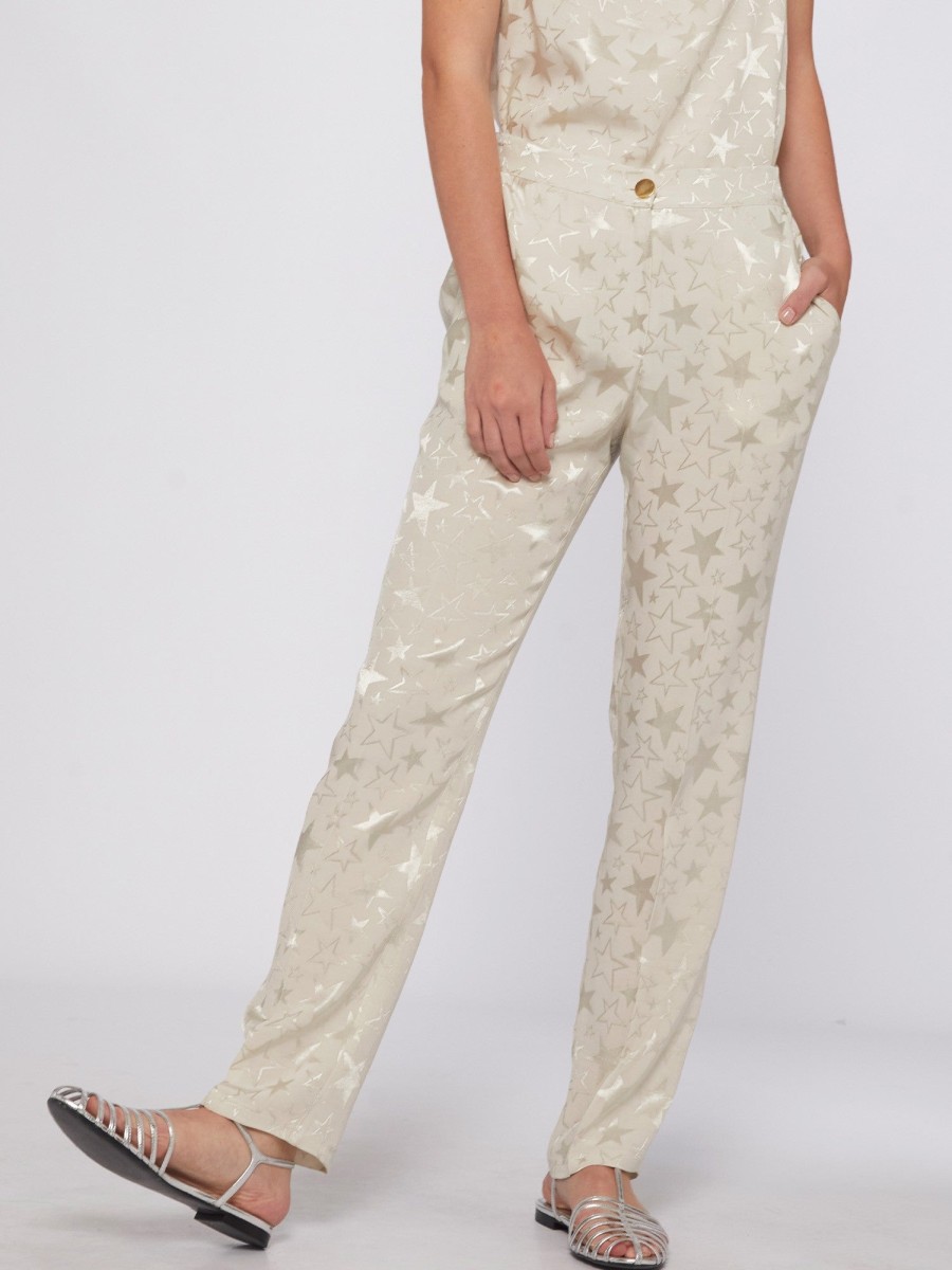 Wholesale Vilagallo Vilagallo Tiffany Cream Star Print Trousers | Shop Online Ireland Off White