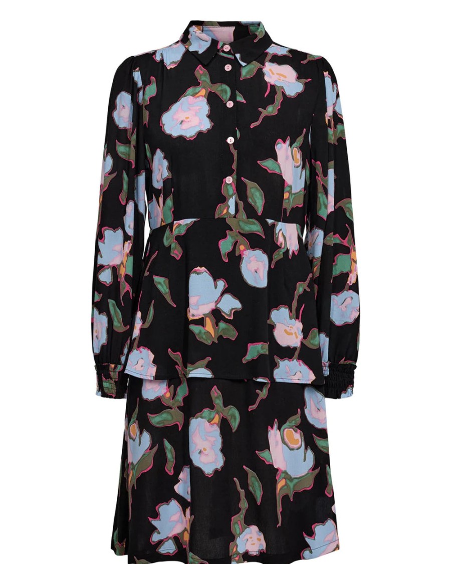 New Numph Numph Nualicia Black Tiered Floral Dress | Short Dresses For Women Caviar