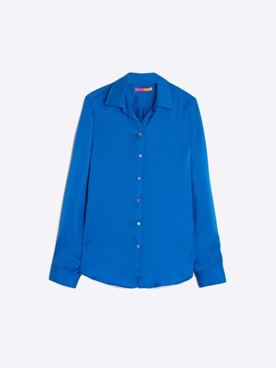 Hot Vilagallo Womens Silky Satin Shirt | Vilagallo Shirts Ireland | Shop Now Blue