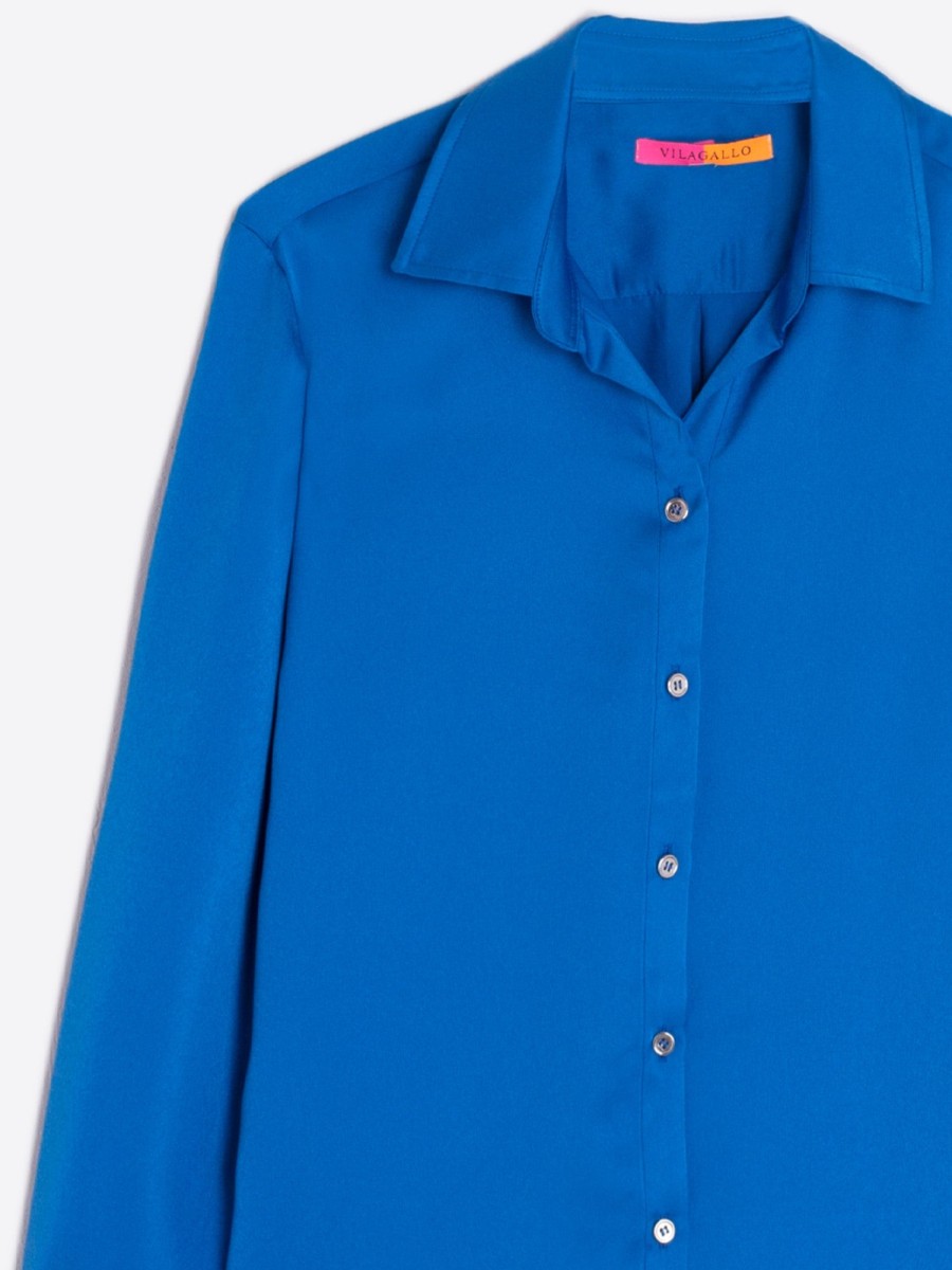 Hot Vilagallo Womens Silky Satin Shirt | Vilagallo Shirts Ireland | Shop Now Blue