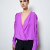 New Access Fashion Access Fashion Long Sleeve Wrap Blouse With Ruffled Sleeves | Ireland Magenta