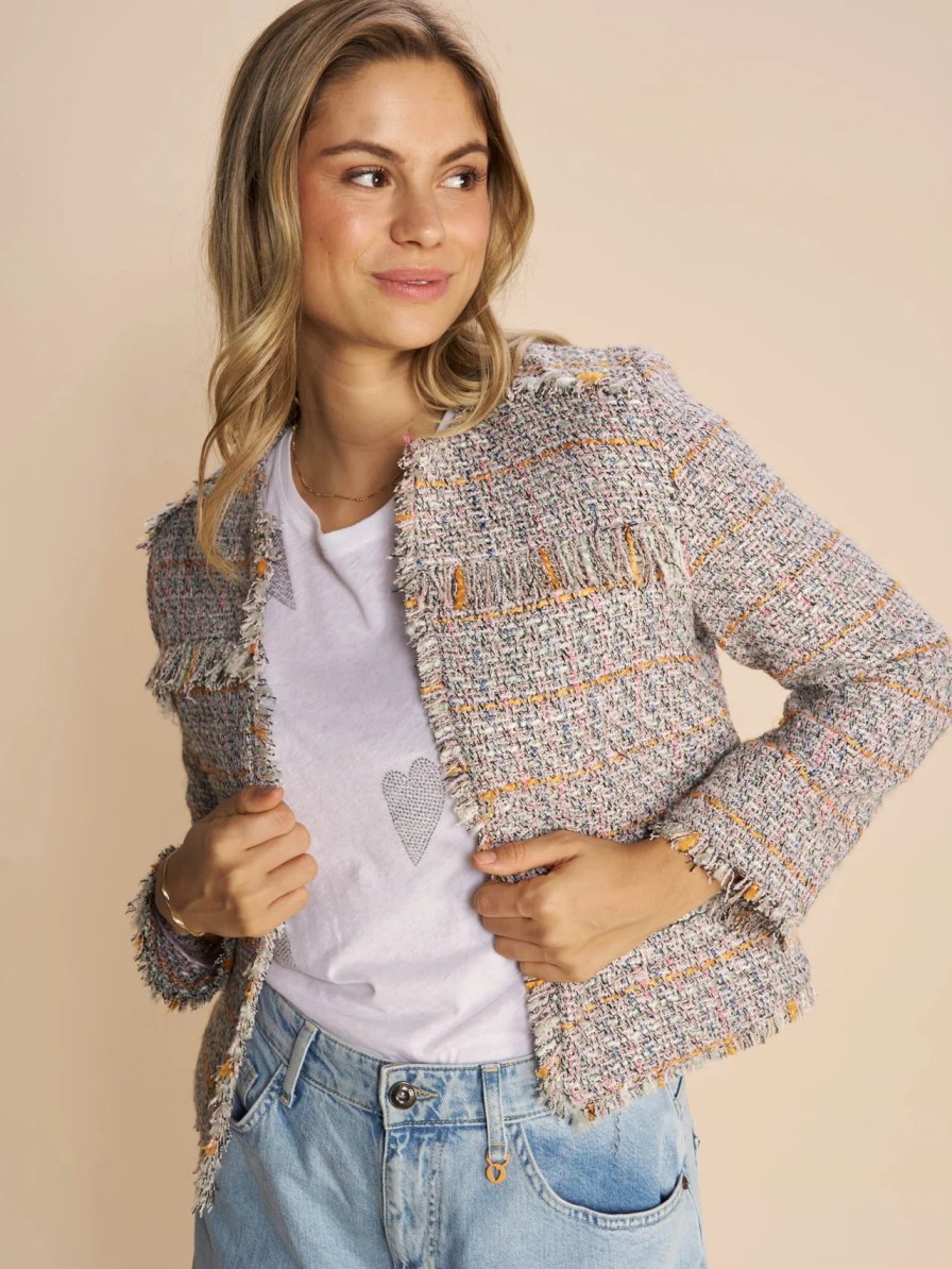 New Mosmosh Mosmosh Ellis Tweed Short Boucle Jacket | Shop Now Ireland Ecru