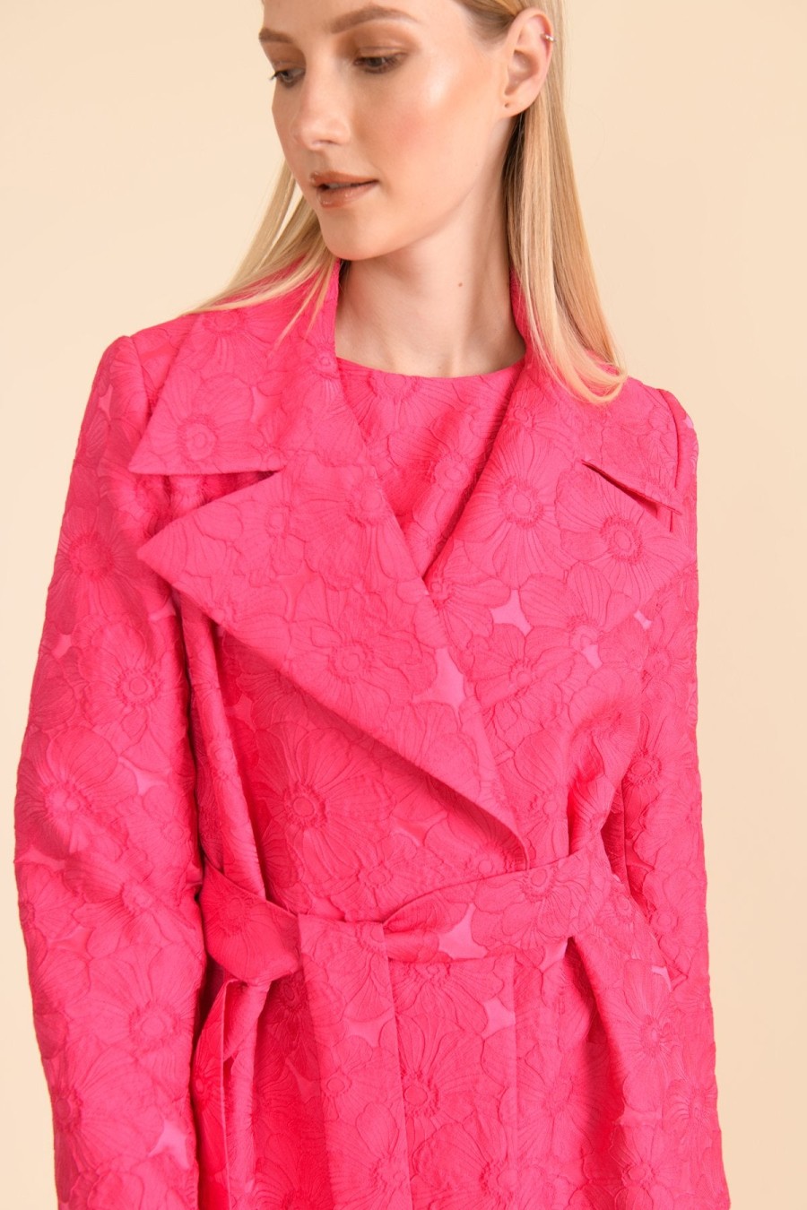 New Caroline Kilkenny Caroline Kilkenny Jules Pink Jacquard Coat Fuschia