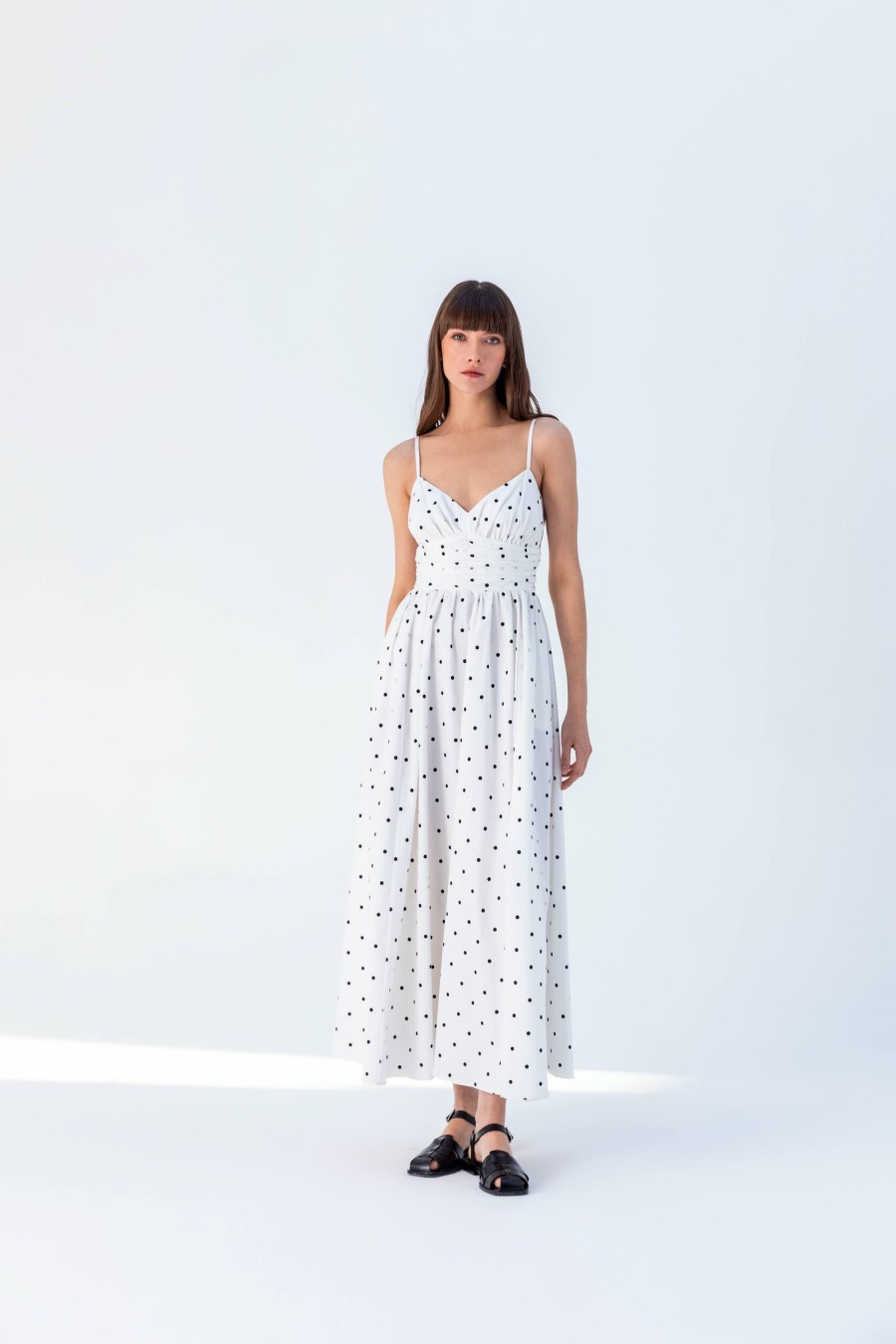 Best Kameya Kameya Dot Print Strappy V-Neck Maxi Dress. | Ribbon Rouge Ecru