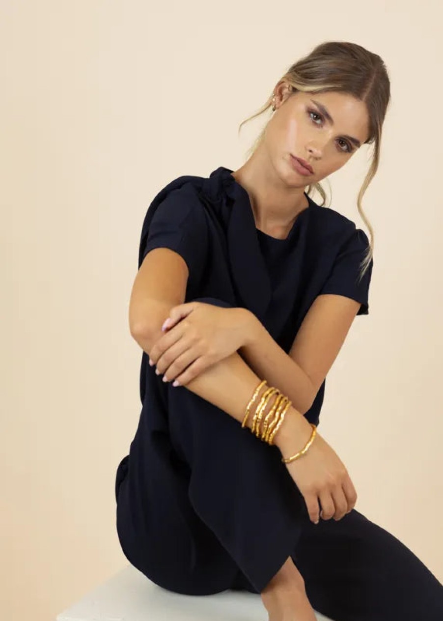 Hot Fee G Fee G Corina Short Sleeve Knot Top | Shop Womens Dressy Tops Navy