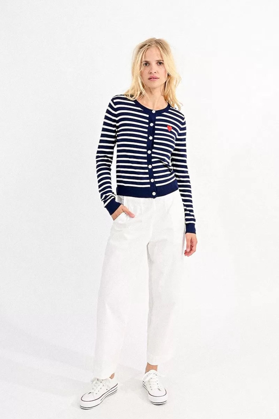 Clearance Molly Bracken Molly Bracken Navy/White D Heart Cardigan | Summer Knit Ireland Stripe