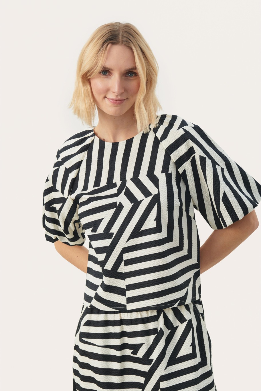 Online Part Two Part Two Abstract Stripe Blouse | Puffed Sleeves | Women'S Tops Ireland Navy