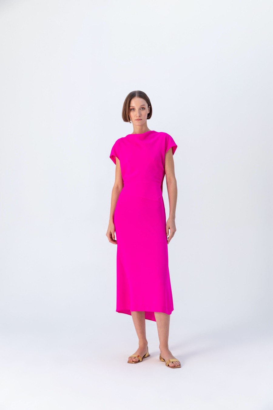 Best Kameya Kameya Fuchsia Draped Open Back Midi Dress | Ribbon Rouge Ireland Fuschia