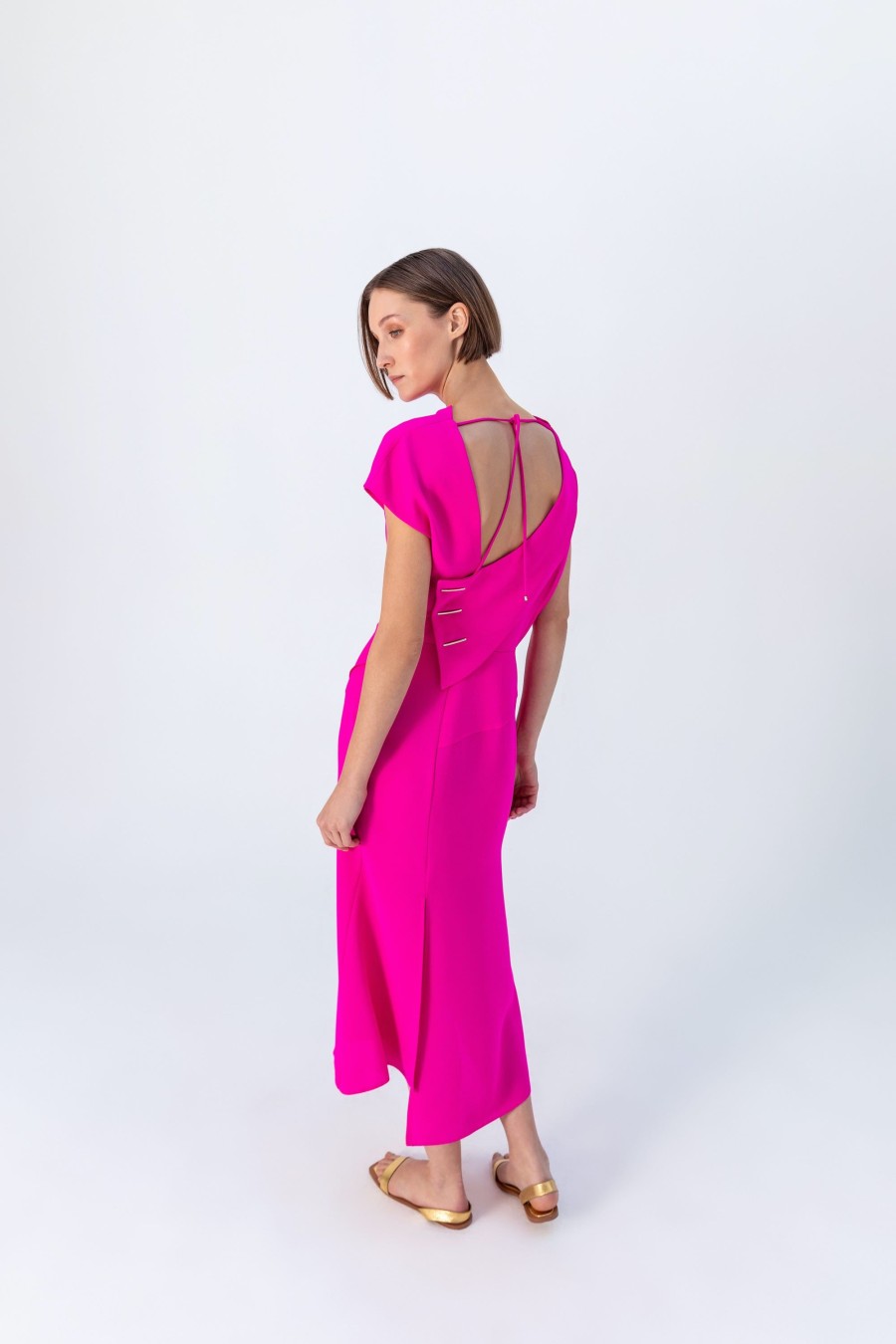 Best Kameya Kameya Fuchsia Draped Open Back Midi Dress | Ribbon Rouge Ireland Fuschia