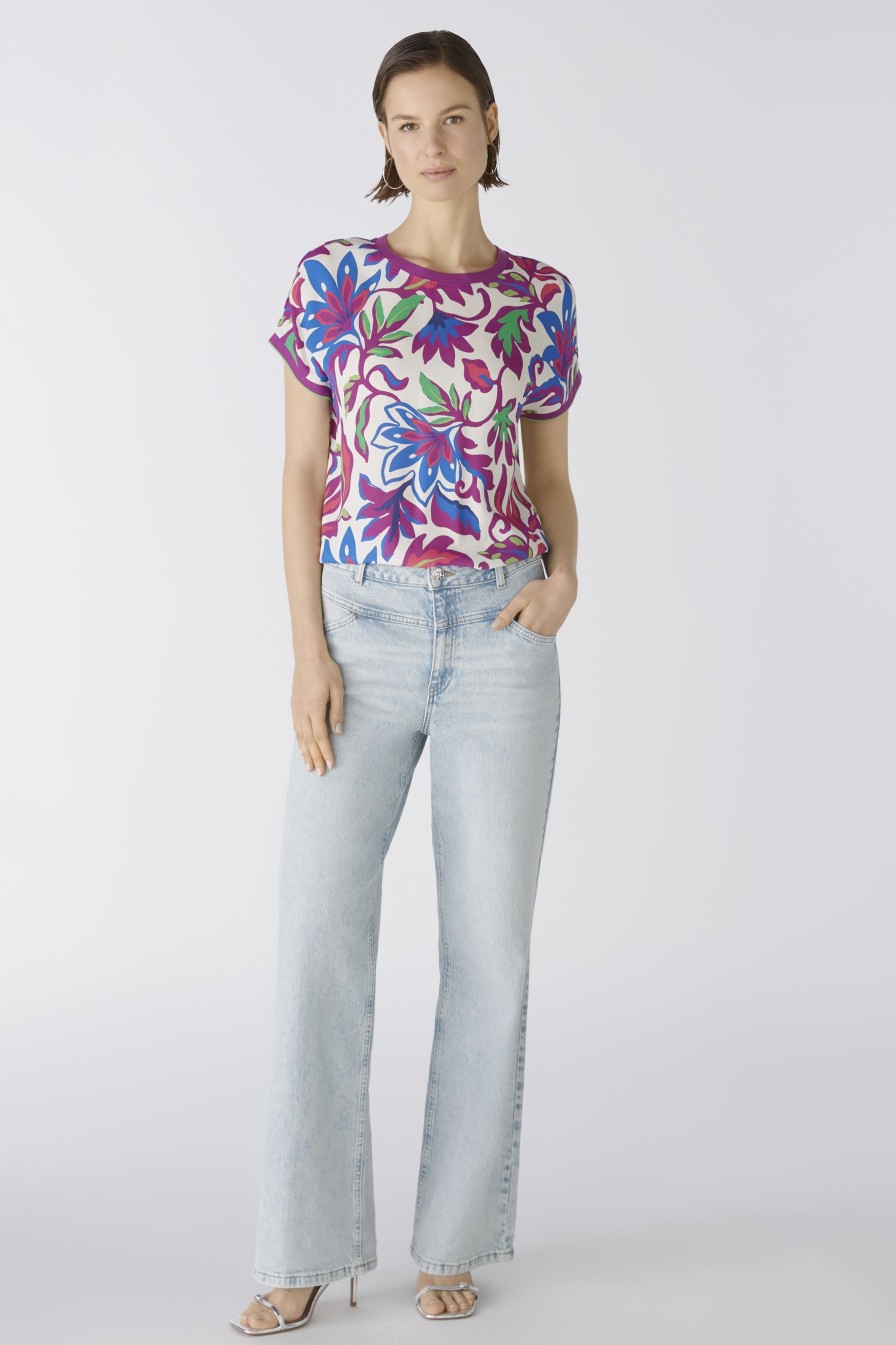 Best Oui Oui Purple Flower Patch Print Top | Women'S Tops For Jeans | Ireland Multi