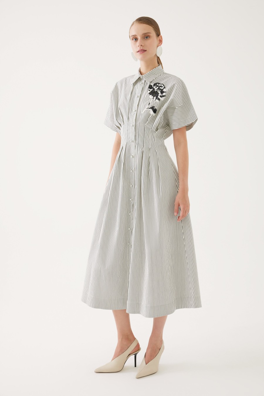 Best Exquise Exquise Black/ Pinstripe Midi Shirt Dress | Ribbon Rouge White