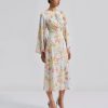 Best Malina Malina Isadora Trumpet Sleeve Floral Print Midi Dress | Womens Dresses Light Blue