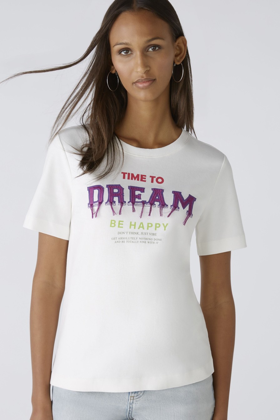 Wholesale Oui Oui Fun Embroidered Jersey T-Shirt With Fringe | Women'S Summer Tops Ireland White