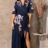 Hot Hope & Ivy Gisela Maxi Wrap Dress | Hope & Ivy Embroidered Occasion Dress Navy