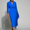 Wholesale Moskada Moskada Tulipan Wrap Style Feather Trim Dress | Ribbon Rouge Blue