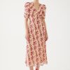 New Exquise Exquise Leaf Print Midi Dress With Shirt Puffed Sleeves | Ribbon Rouge Red