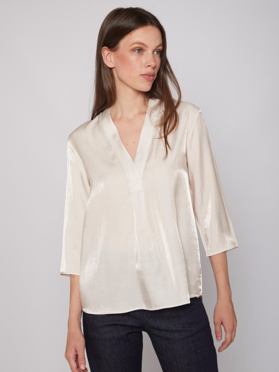 Best Vilagallo Vilagallo Satin Blouse | Shop Women'S Dressy Tops Ireland Ecru