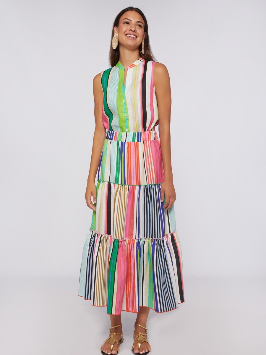 Hot Vilagallo Vilagallo Stripe Linen Maxi Skirt | Shop Women'S Summer Skirts Ireland Green