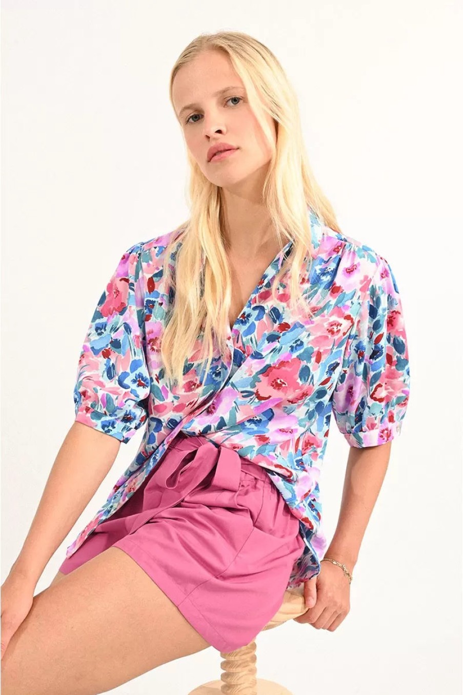 New Molly Bracken Molly Bracken Floral Print Short Sleeve Shirt | Summer Tops Ireland Purple