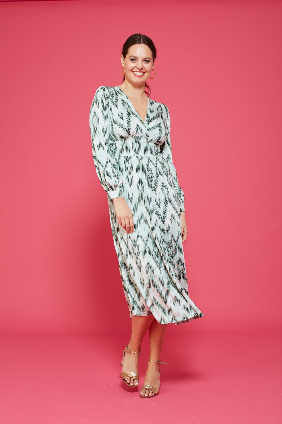 Online Onjenu Onjenu Nell Zig Zag Print Midi Dress | Ribbon Rouge Ireland Green