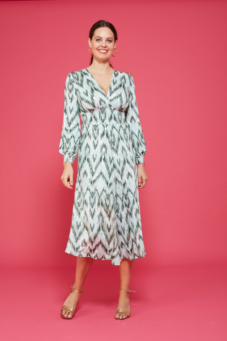 Online Onjenu Onjenu Nell Zig Zag Print Midi Dress | Ribbon Rouge Ireland Green