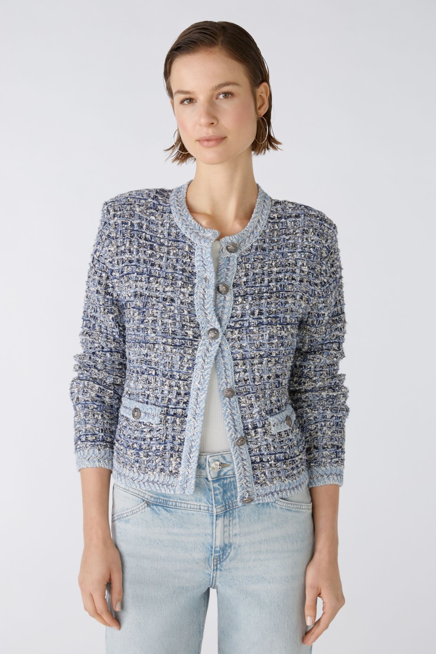 Wholesale Oui Oui Tweed Style Woven Boucle Jacket | Women'S Cardigans Ireland Blue