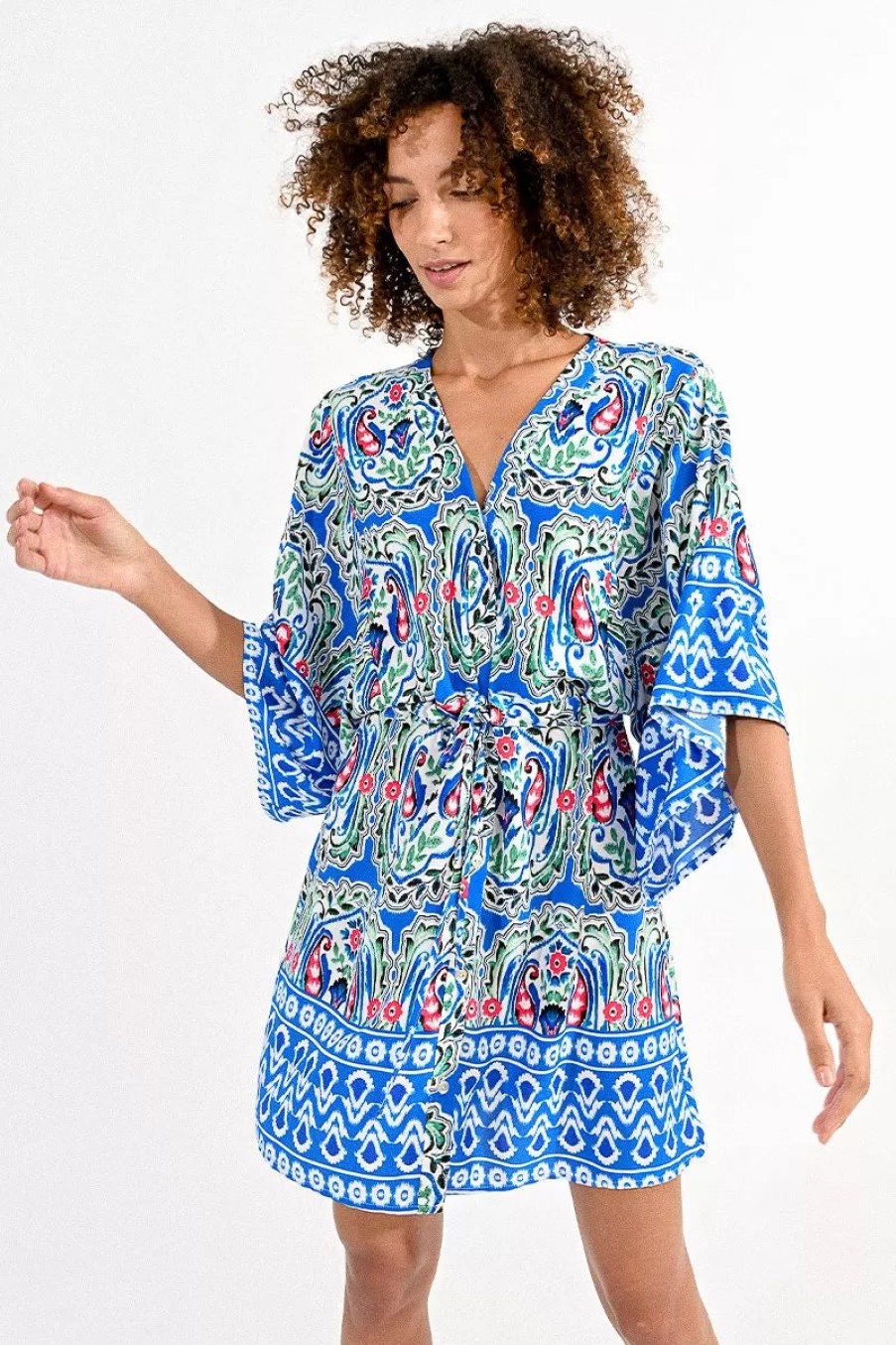 Best Molly Bracken Molly Bracken Kimono Style Ethnic Print Dress | Ireland Blue