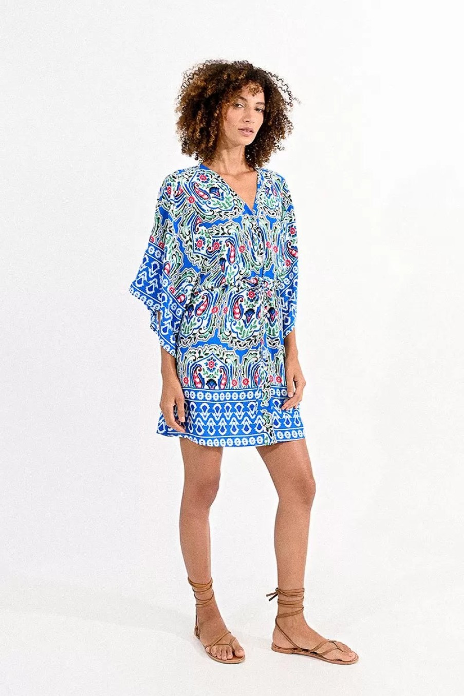 Best Molly Bracken Molly Bracken Kimono Style Ethnic Print Dress | Ireland Blue