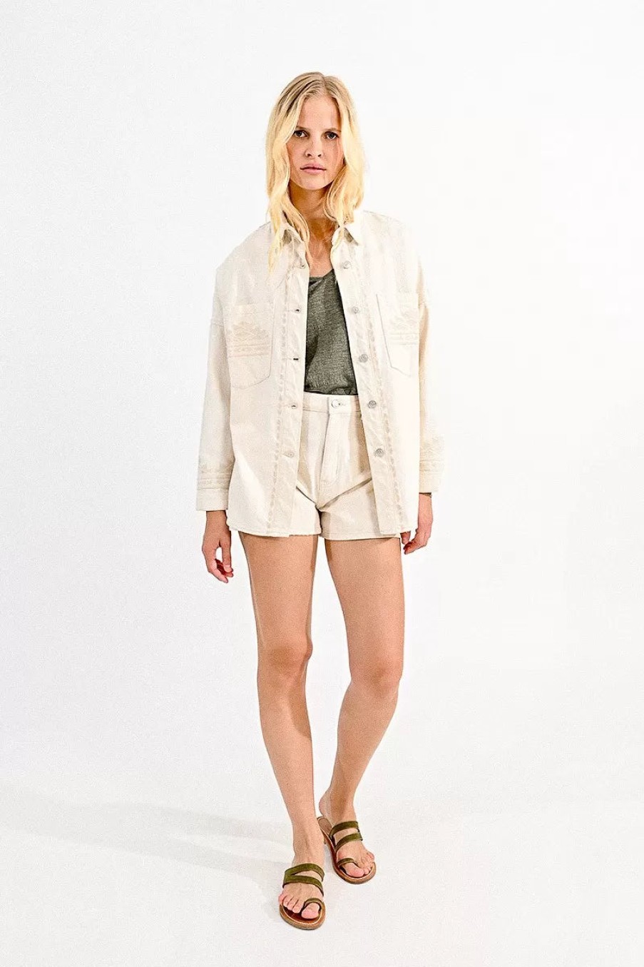 Clearance Molly Bracken Molly Bracken Embroidered Shacket | Molly Bracken Ireland Beige