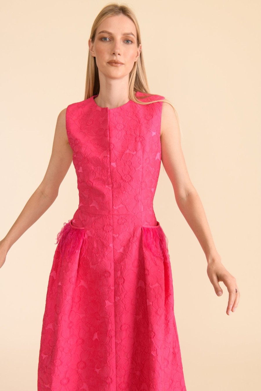 Best Caroline Kilkenny Hazel Floral Jacquard Midi Dress By Caroline Kilkenny | Ribbon Rouge Fuschia