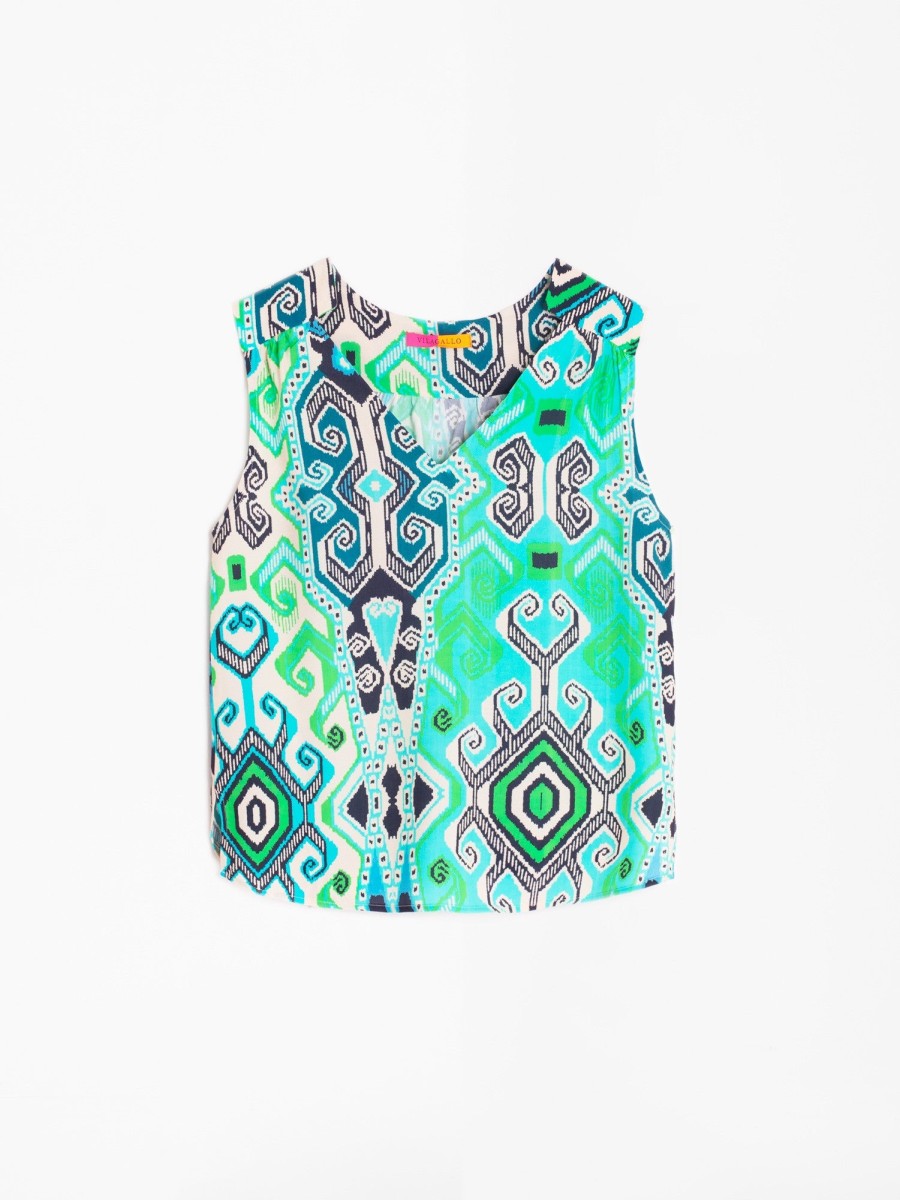 New Vilagallo Vilagallo Tribal Print Top | Women'S Sleeveless Tops Ireland Turquoise