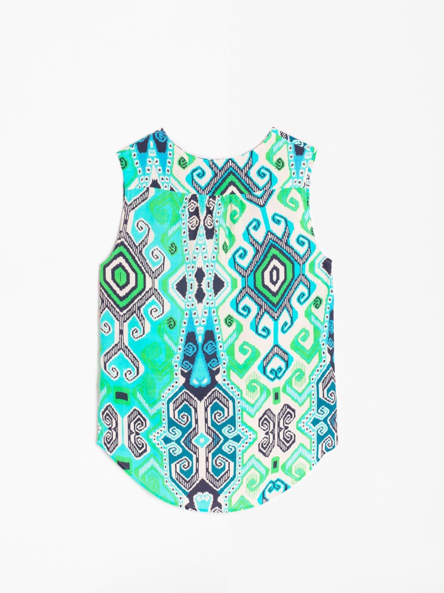 New Vilagallo Vilagallo Tribal Print Top | Women'S Sleeveless Tops Ireland Turquoise