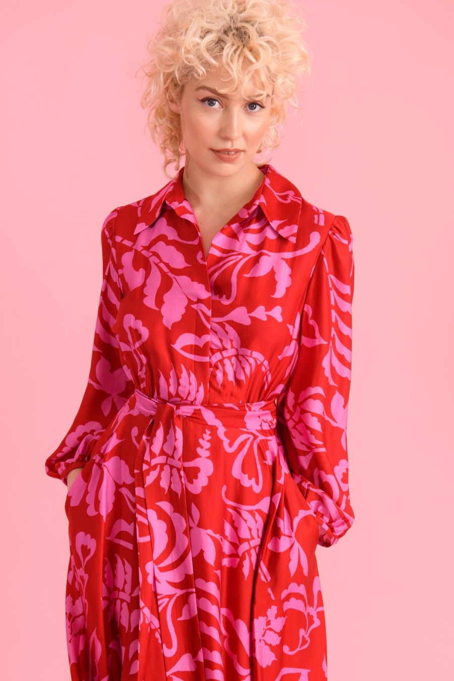 Best Sisters Sisters Michelle Long /Pink Print Shirt Dress | Shop Now Ireland Red