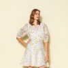 Online Kameya Kameya Off White Floral Broderie Lace Puff Sleeve Womens Mini Dress Ecru