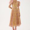 Wholesale Exquise Exquise /Yellow Blossom Print Pleated Midi Dress | Ribbon Rouge Pink