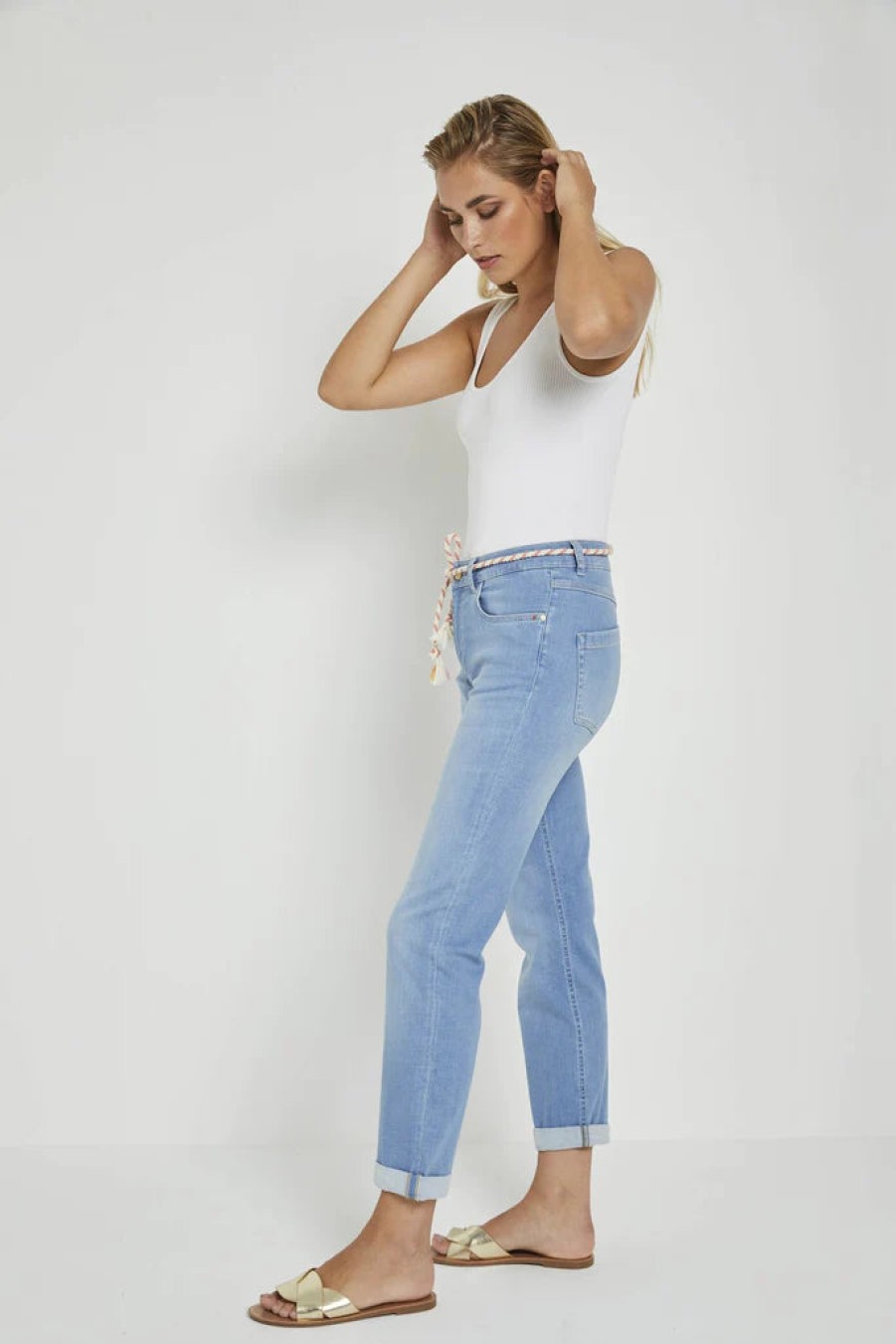 New Para Mi Para Mi Bobby High Waisted Casual Trousers | Denim Jeans Light Blue