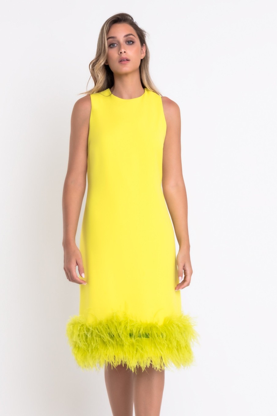 Hot Matilde Cano Matilde Cano Lucy Sleeveless Feather Dress Shop Womens Occasionwear Yellow Boutiquetdress