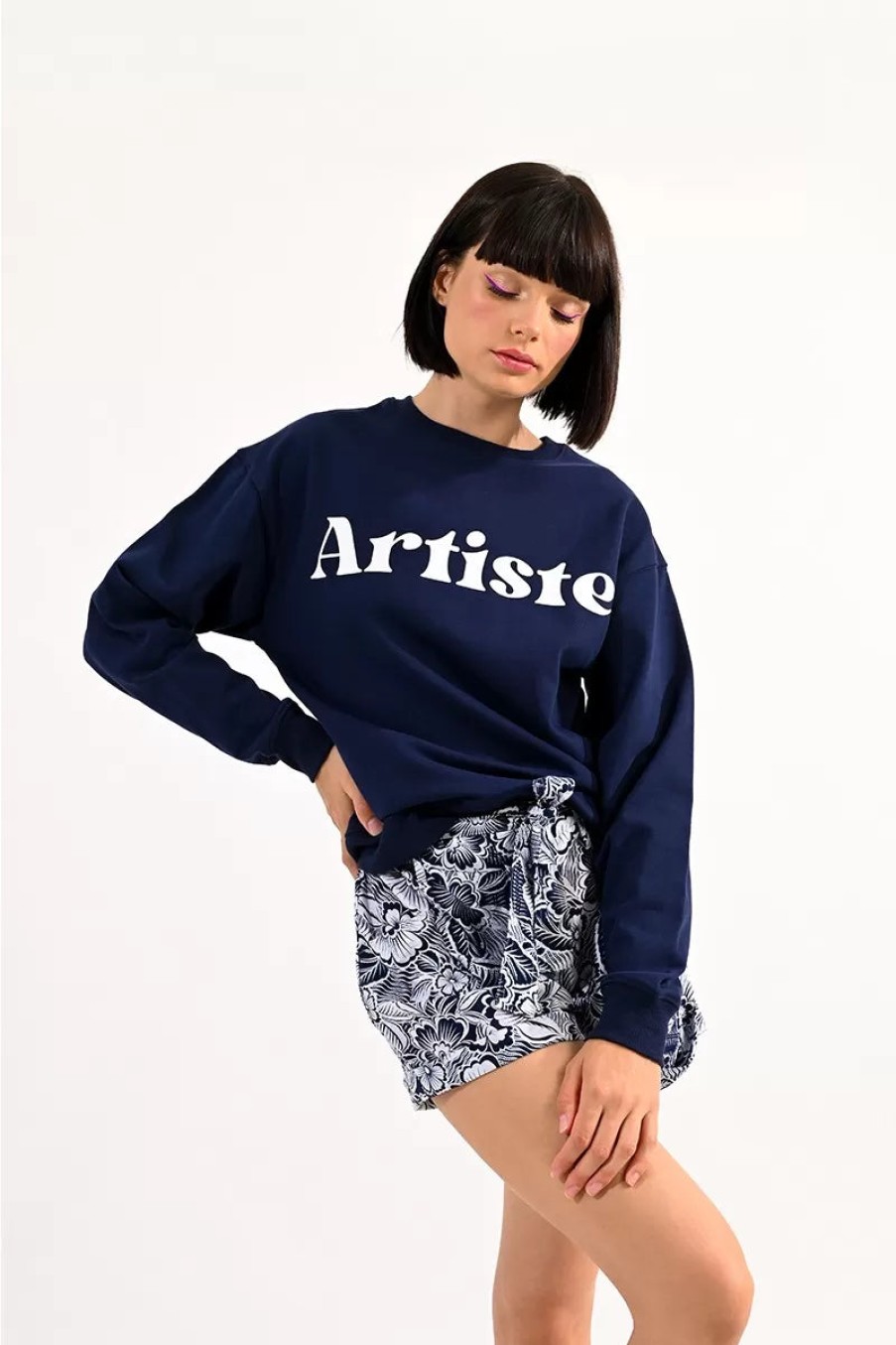 Clearance Molly Bracken Molly Bracken Artiste Slogan Sweater | Casual Women'S Jumpers Ireland Navy