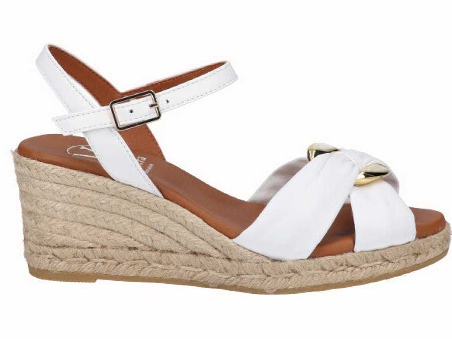 Hot Viguera Viguera Leather Espadrille Wedge Sandals With Gold Buckle | Ireland White