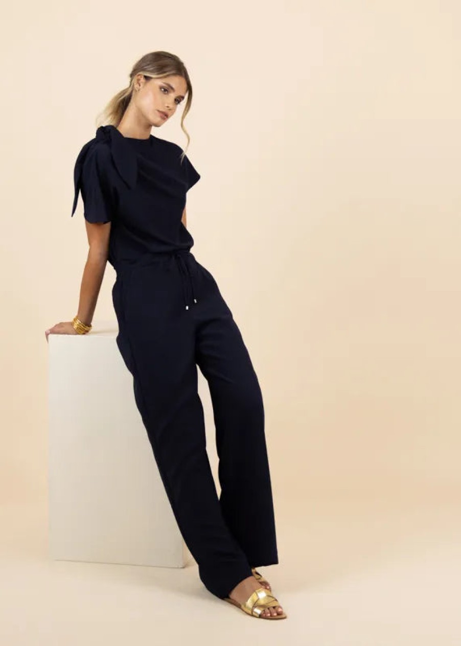 Wholesale Fee G Fee G Sporty Trousers With Drawstring Waist | Ribbon Rouge Navy